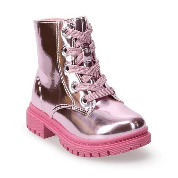 SO® Paisleigh Toddler Girls’ Pink Metallic Combat Boots – Size 6 - Picture 2 of 4